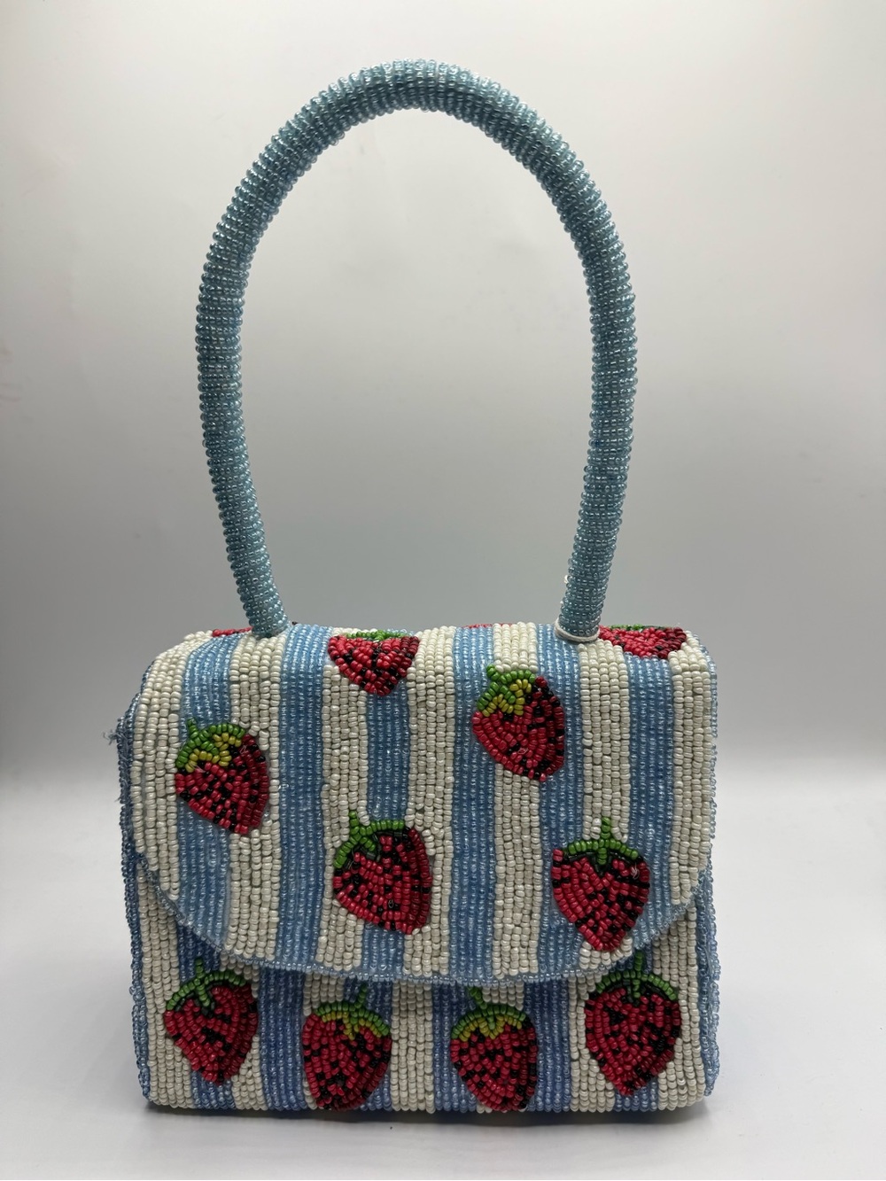 Sol and Mer NWT Strawberry Beaded Mini Handbag Crossbody Blue White